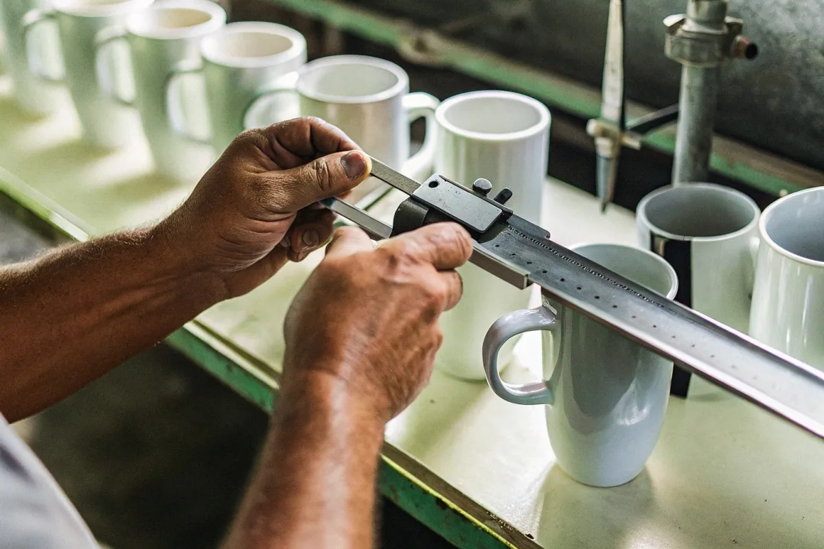 Quality control standards for enamel mug inspection including coating thickness and food safety (ID#2)