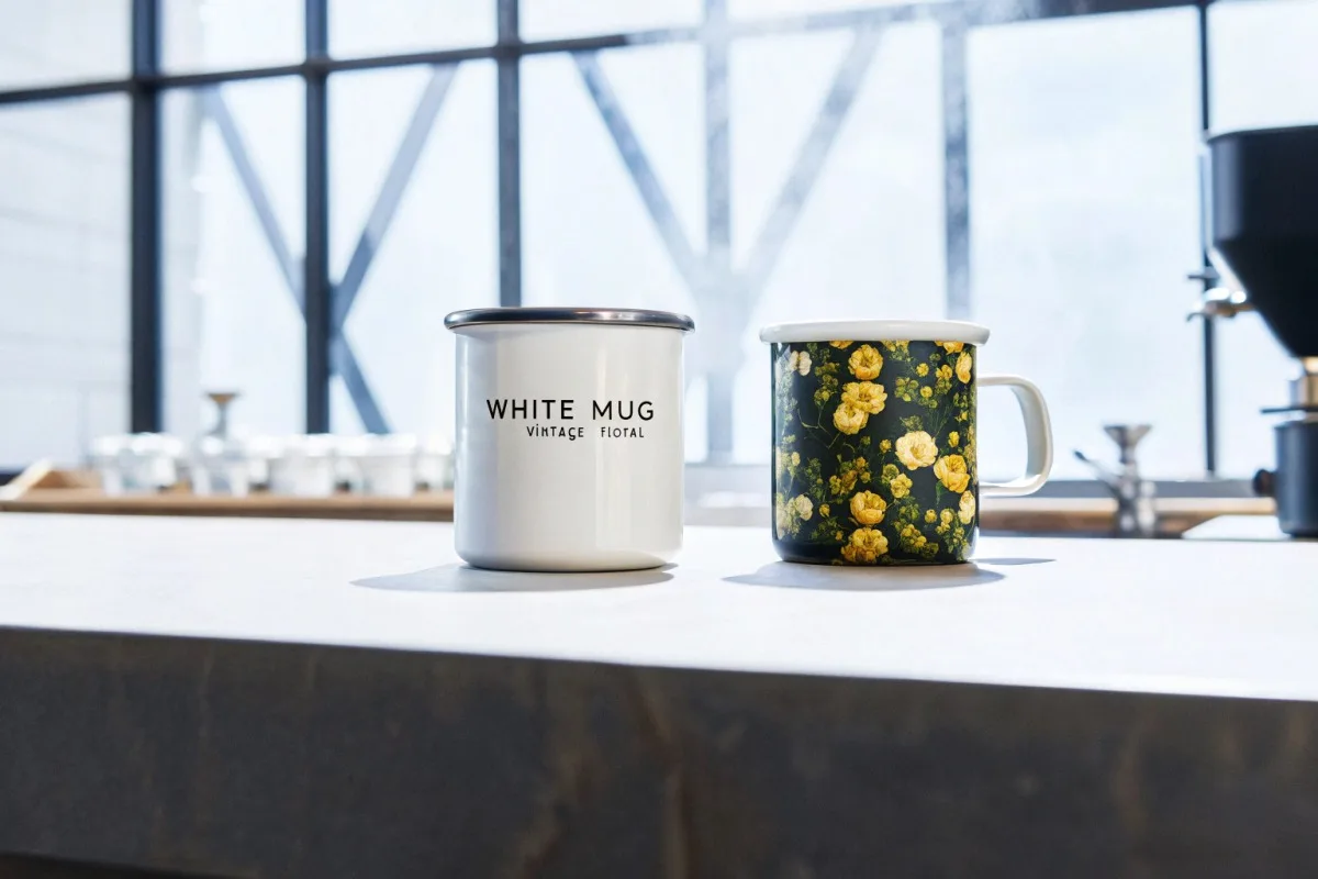 Mug Customization and Aesthetics Aesthetic appeal and customization options for different enamel mug rim materials (ID#3)