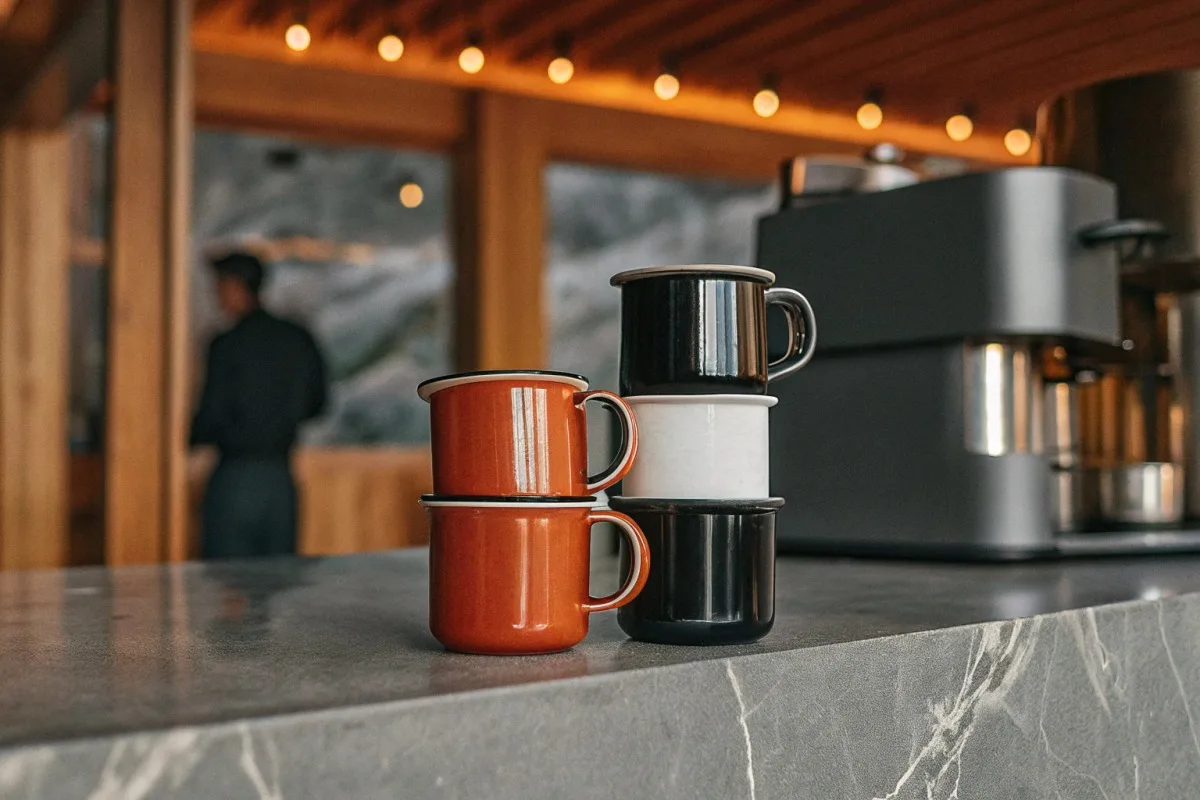 Optimizing warehouse storage using tapered enamel mugs stacked rim-down in vertical racking systems (ID#5)