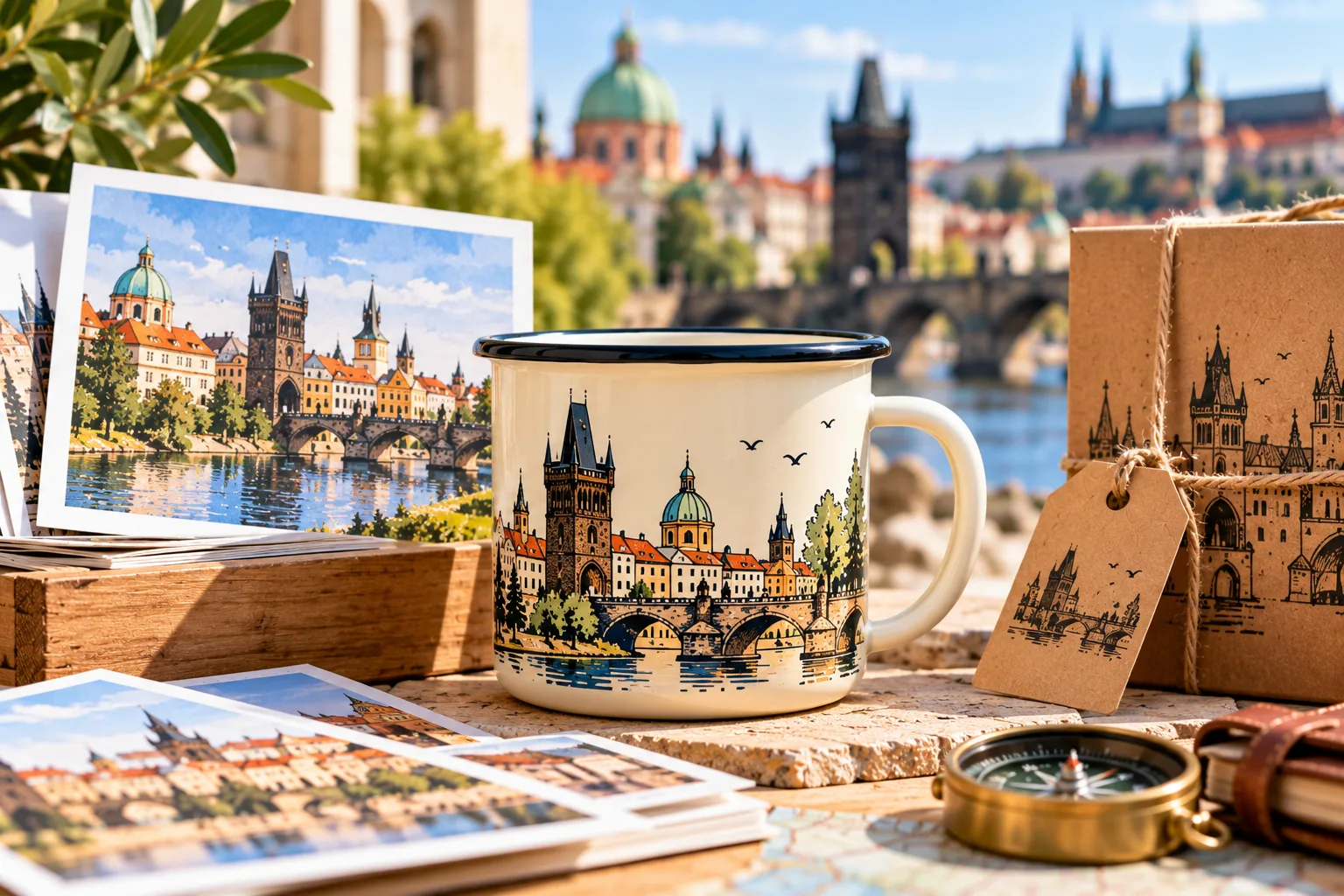 Landmark illustration enamel mug
