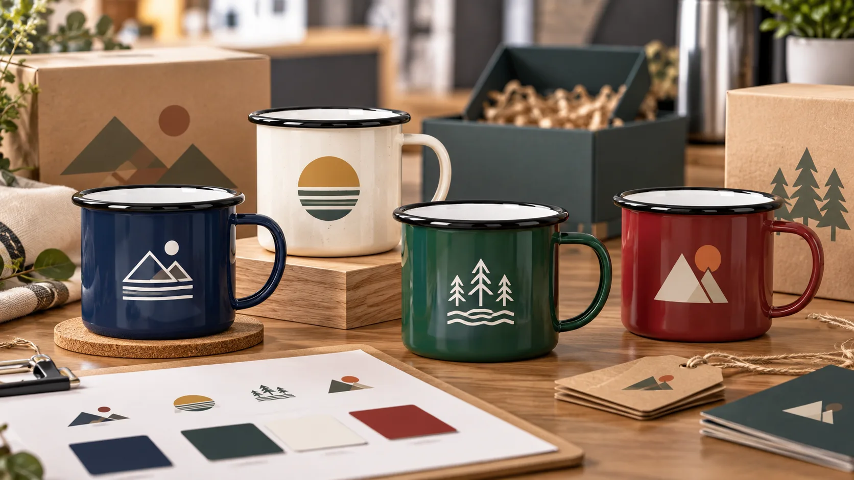 Custom enamel mugs for promotional merchandise companies