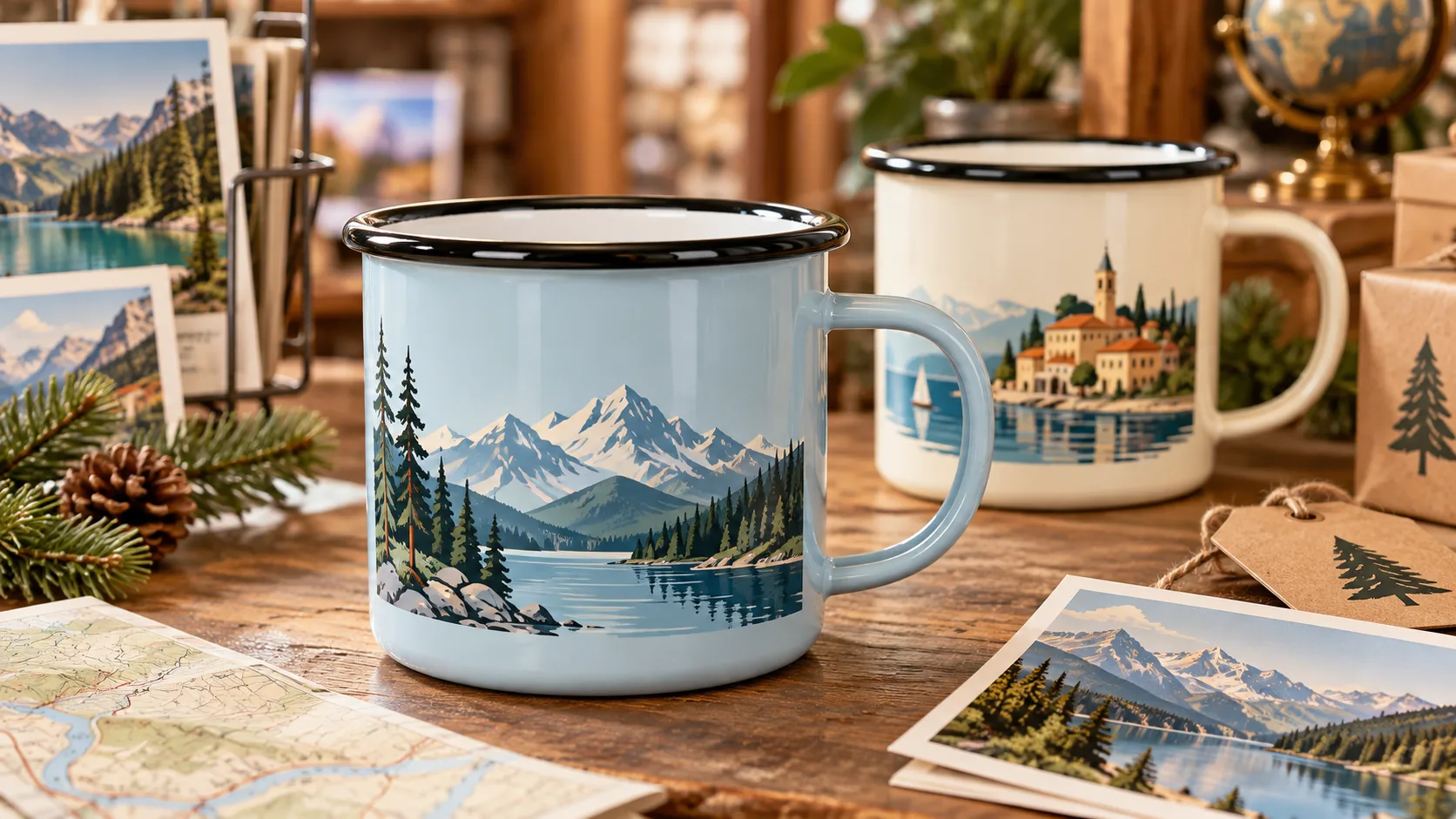 Custom enamel mugs for tourism and souvenir brands