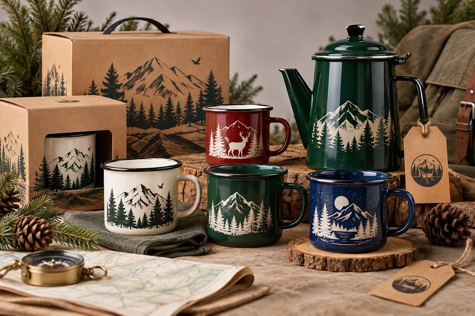 Outdoor retail enamel mug collection